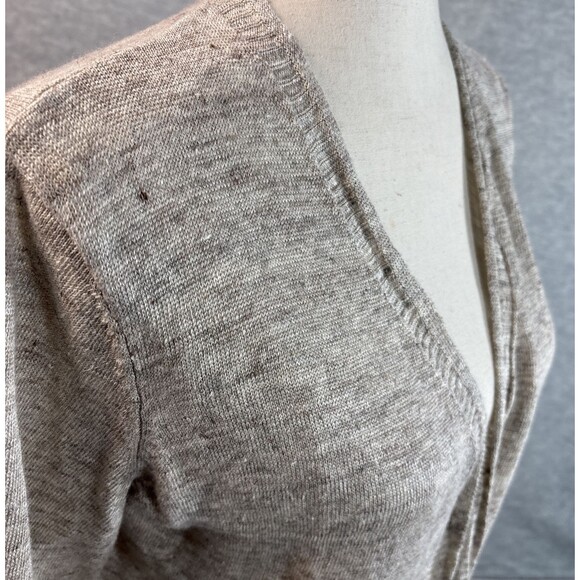 Cynthia Rowley Sweater M 100% Linen Cardigan Beige Heathered Capsule Minimalist - Picture 2 of 12